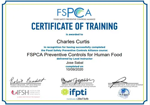FSPCA Certificate of Training