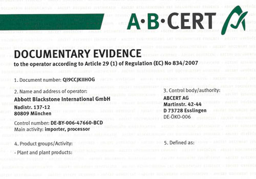 A B CERT Organic Certification